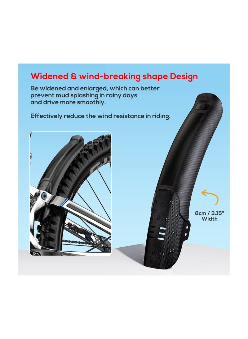 SOLARAE Bike Fender, 2 PCS Universal Mountain Bike Fender, Bike Mudguard Set, Adjustable Bicycle Fenders, Universal Full Cover Thicken Widen, MTB Bicycle Fenders Rear + Front Mountain Bike Mud Guard Set - Image 3