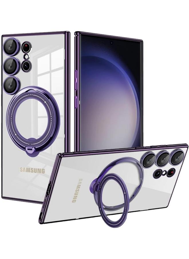 erorex Clear Case For Samsung S24 Ultra With Magnetic Ring Stand Compatible With Mag Safe Military Grade Drop Shockproof Hard Luxury Phone Cases With Camera Lens Protector Phone Cover S24 Ultra Purple  - Image 1