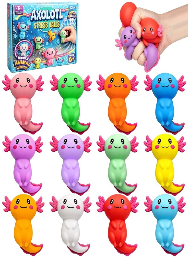 Teeanzo 12 PCS Squishy Fidget Toys, Slow Rising Stress Balls Soft Flour Filled Axolotl Cute Salamander Squeeze Sensory Toys Anxiety Relief for Adults Birthday Party Favor - Image 1