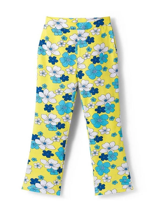 Honeyhap Honeyhap Premium Cotton Elastane Knit With Bio Finish Full Length Solid & Floral Printed Leggings (Pack of 2) - Blue & Yellow