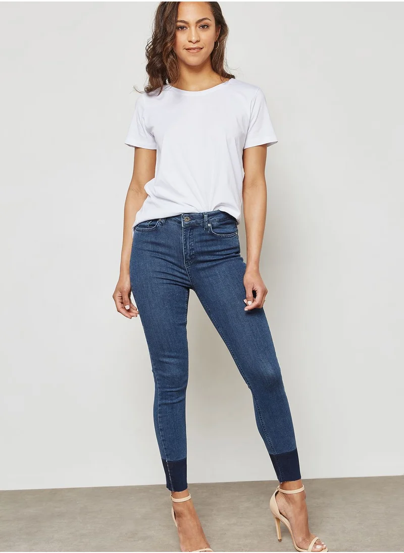 Ginger Contrast Raw Hem Skinny Jeans