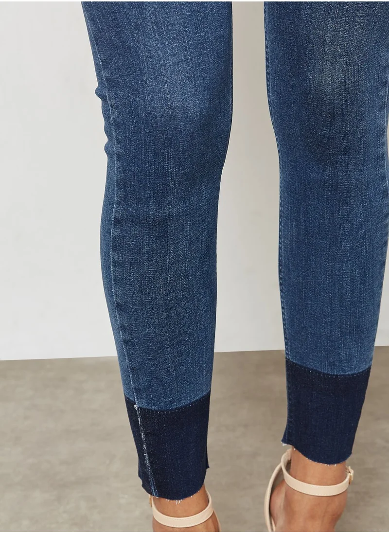 Ginger Contrast Raw Hem Skinny Jeans