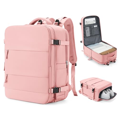 coowoz Large Travel Backpack Carry On for Women Man Gym Backpacks with Laptop Compartment Mochila de Viaje Teacher Personal Item Backpack Rucksack Airplane Accessories Must Haves Pink - Image 1
