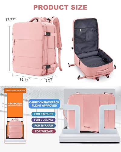 coowoz Large Travel Backpack Carry On for Women Man Gym Backpacks with Laptop Compartment Mochila de Viaje Teacher Personal Item Backpack Rucksack Airplane Accessories Must Haves Pink - Image 5