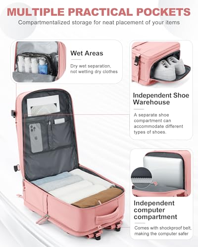 coowoz Large Travel Backpack Carry On for Women Man Gym Backpacks with Laptop Compartment Mochila de Viaje Teacher Personal Item Backpack Rucksack Airplane Accessories Must Haves Pink - Image 3
