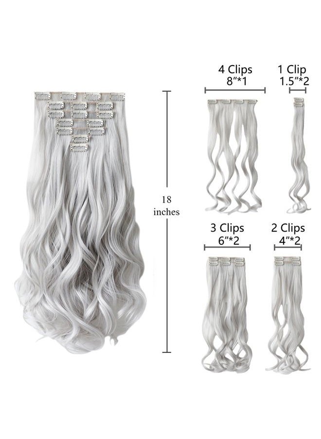 SYXLCYGG - Silver White Hair Extensions Clip Hair Extension 18" Wavy 5 Oz Synthetic Fluffy and not Tangled Cheap Hair Piece Women - Image 1