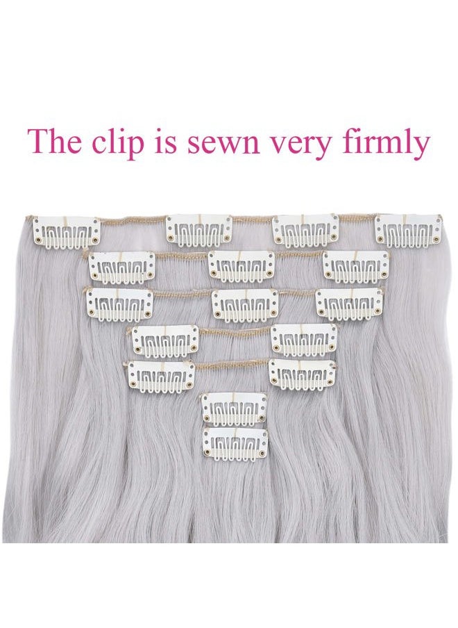 SYXLCYGG - Silver White Hair Extensions Clip Hair Extension 18" Wavy 5 Oz Synthetic Fluffy and not Tangled Cheap Hair Piece Women - Image 1