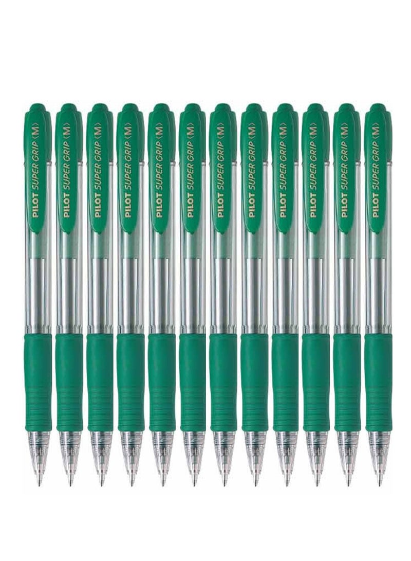 PILOT 12-Piece Supergrip Retractable Ball Pen Medium Tip Green Ink - Image 1