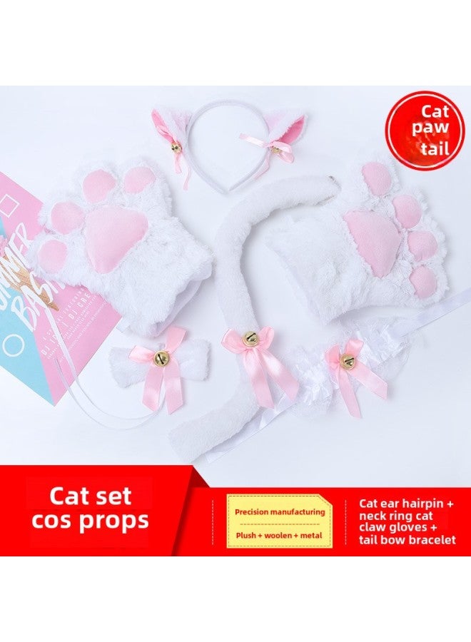 Cat Cos Props Cat Hair Hoop Cat Paw Gloves Cat Tail Cute Cat Costume Props Set-Color:F-23 White Headband 1  - Image 2