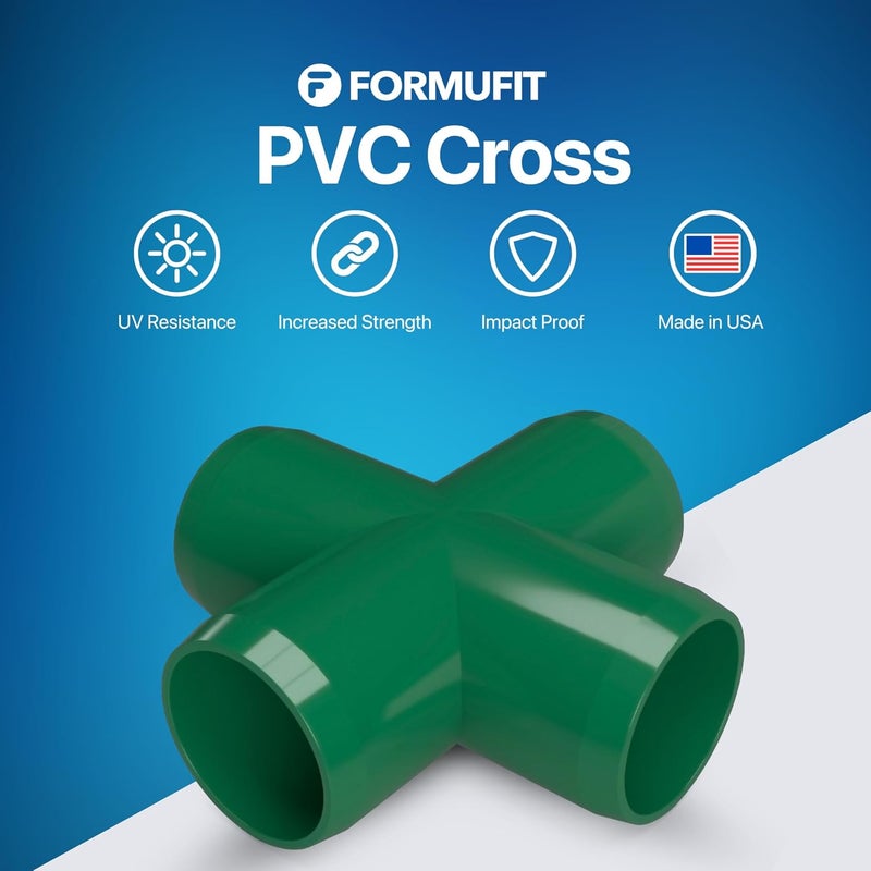 FORMUFIT F001CRX-GR-4 Cross PVC Fitting, Furniture Grade, 1" Size, Green (Pack of 4) - Image 2