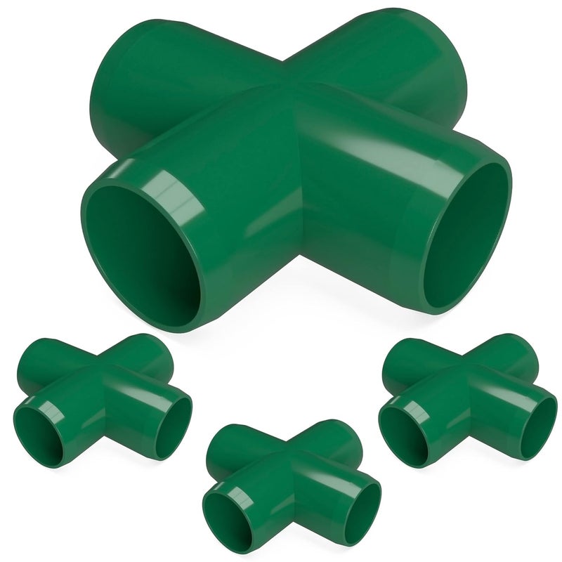 FORMUFIT F001CRX-GR-4 Cross PVC Fitting, Furniture Grade, 1" Size, Green (Pack of 4) - Image 1