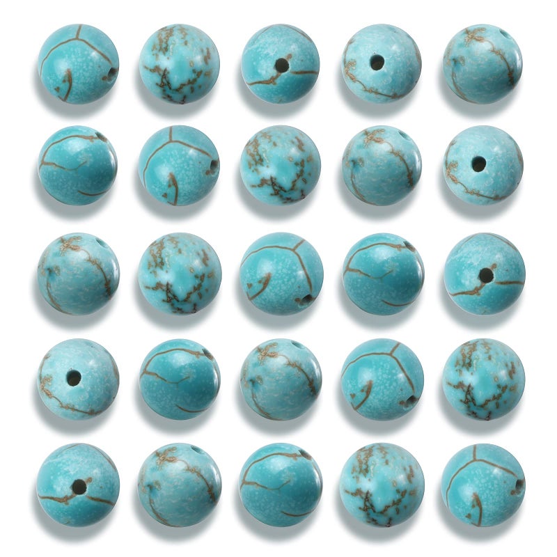 NITOPUPU 100Pcs 6mm Natural Smooth Turquoise Gemstone Beads Round Loose Stone Beads for Jewerly Making with Crystal Stretch Cord