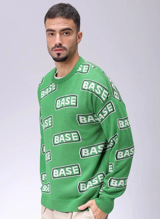 The Indian Garage Co Men Oversized Typography Crew Neck Sweater