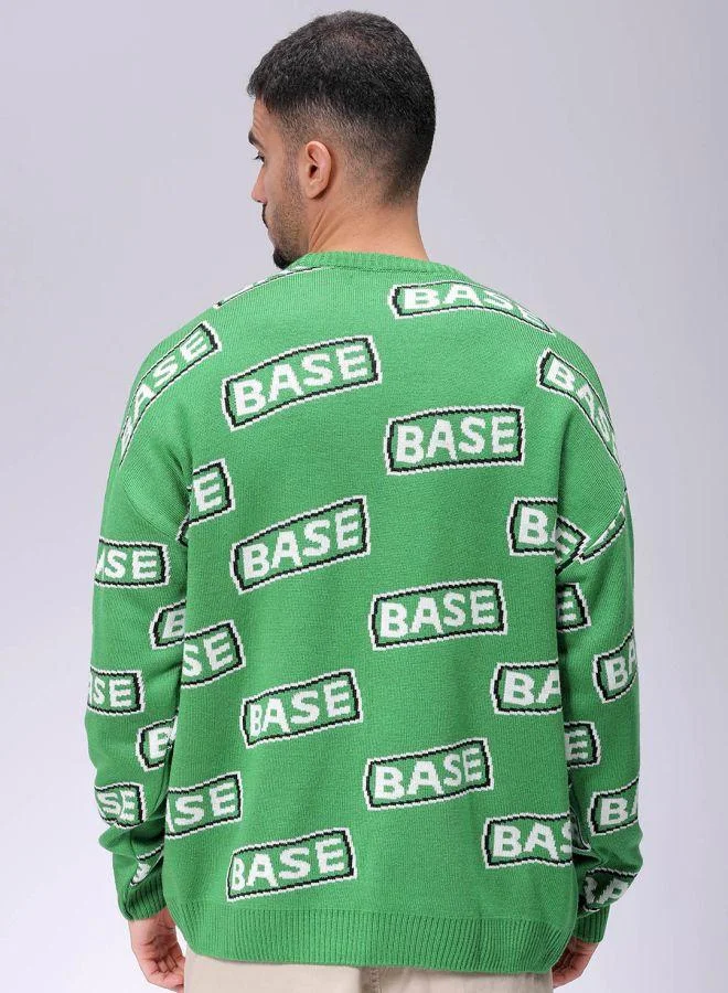 The Indian Garage Co Men Oversized Typography Crew Neck Sweater