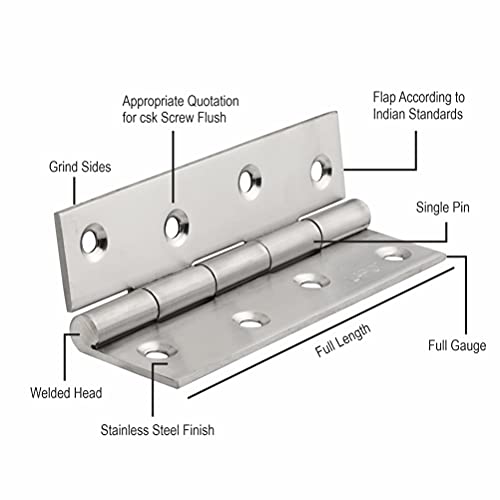 LAPO Stainless Steel Hinges, 4 Inch x 14 Gauge/1.8mm Thickness, Door Butt Hinges, Smooth Operation, Suitable for Bedroom Doors, Cupboards & Windows, 5 Years Warranty, Matt Finish, Pack of 3 - Image 4