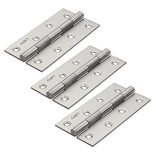 LAPO Stainless Steel Hinges, 4 Inch x 14 Gauge/1.8mm Thickness, Door Butt Hinges, Smooth Operation, Suitable for Bedroom Doors, Cupboards & Windows, 5 Years Warranty, Matt Finish, Pack of 3 - Image 1