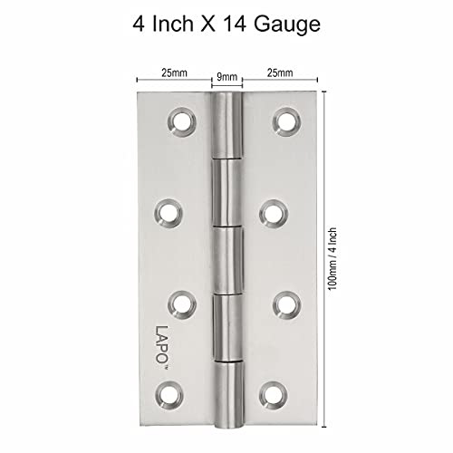 LAPO Stainless Steel Hinges, 4 Inch x 14 Gauge/1.8mm Thickness, Door Butt Hinges, Smooth Operation, Suitable for Bedroom Doors, Cupboards & Windows, 5 Years Warranty, Matt Finish, Pack of 3 - Image 3