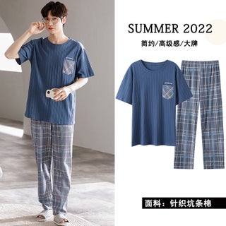 Pajamas Mens Summer Knitted Cotton Summer Thin Short-sleeved Trousers Pullover Home Clothes Mens Simple Two-piece Suit QKM5233-Short Sleeve Trousers - pzsku/ZEE1F25E16E5FF6F7A4F9Z/45/1746223484/0b09c146-e83b-48e4-9e41-e961b970f077