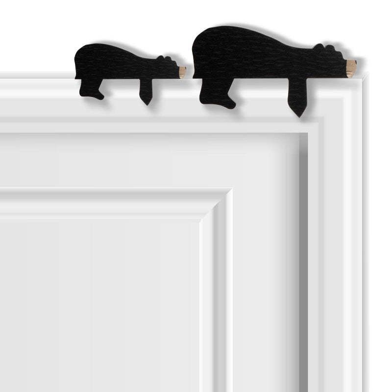 Threehoney 2 Pcs Black Wooden Bear Door Topper Decor Adorable Bear Shape Art Door Hinge Topper Sleeping Shape Nursery Decor Statue Forest Animal Corner for Birthday Party Home Office Bedroom Aesthetic - Image 3