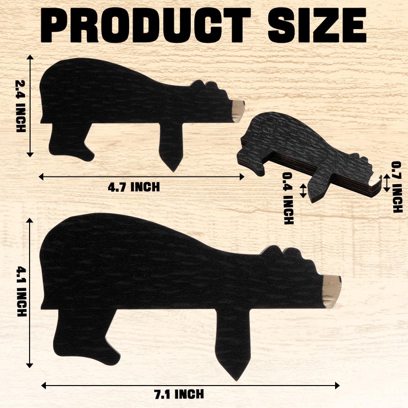 Threehoney 2 Pcs Black Wooden Bear Door Topper Decor Adorable Bear Shape Art Door Hinge Topper Sleeping Shape Nursery Decor Statue Forest Animal Corner for Birthday Party Home Office Bedroom Aesthetic - Image 2