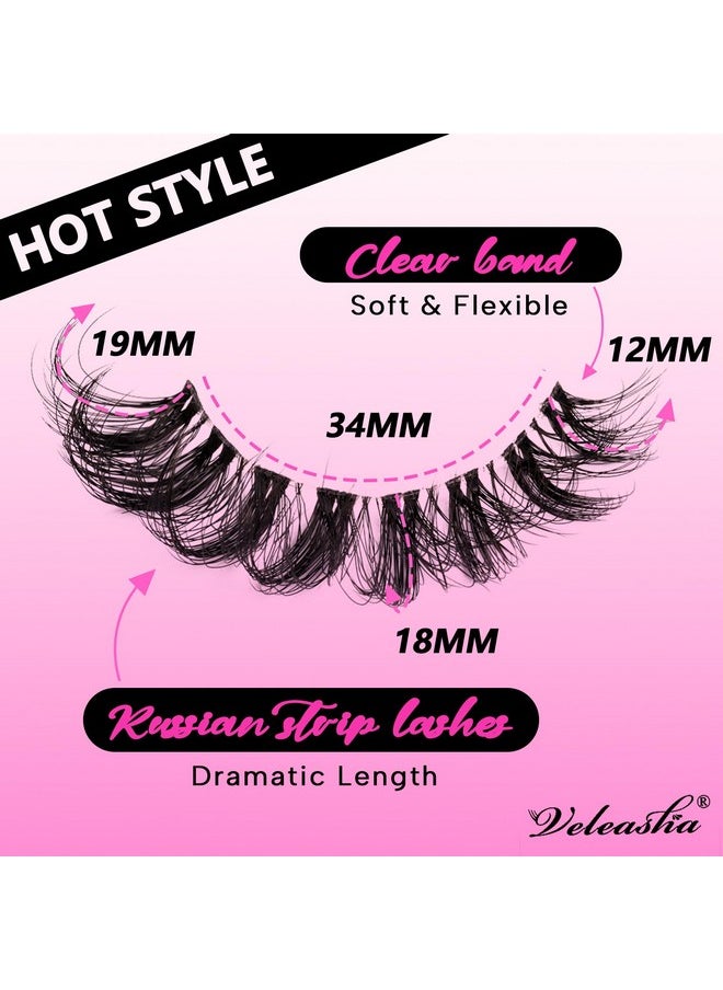 Veleasha - Russian Strip Lashes Faux Mink Lashes Fluffy Eyelashes 7 Pairs 12-19Mm Clear Band False Eyelashes Looks Like Eyelash Extensions D Curl Fake Eyelashes (Dt01) - Image 1