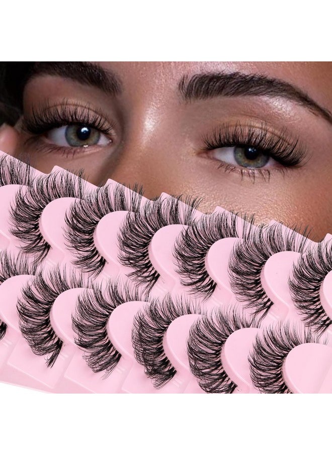 Veleasha - Russian Strip Lashes Faux Mink Lashes Fluffy Eyelashes 7 Pairs 12-19Mm Clear Band False Eyelashes Looks Like Eyelash Extensions D Curl Fake Eyelashes (Dt01) - Image 1