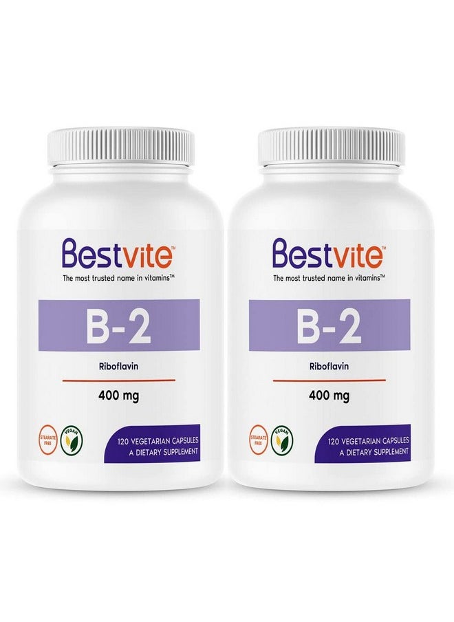 BESTVITE - Vitamin B 2 (Riboflavin) 400Mg (240 Vegetarian Capsules) (120 X 2) No Stearates Vegan Non Gmo Gluten Free - Image 1