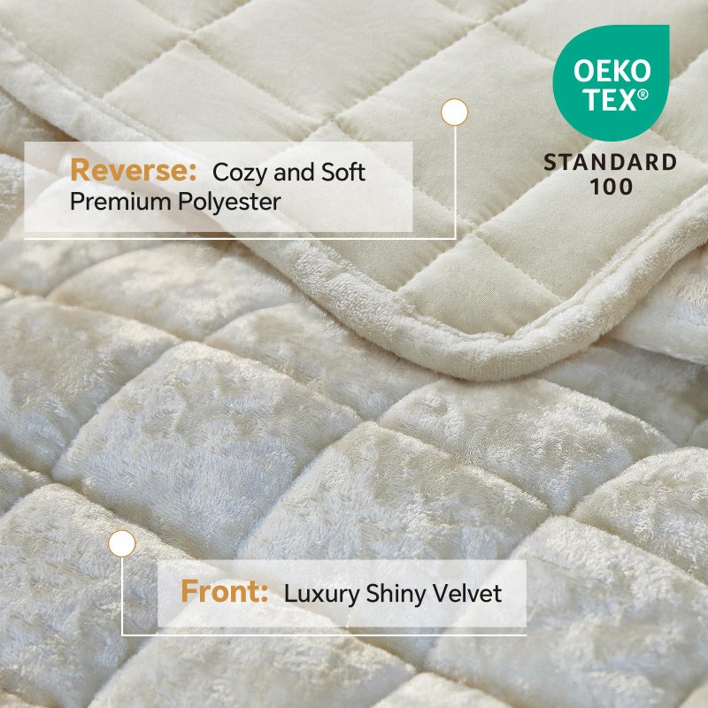 BEDELITE Velvet Quilt Set Queen Size - Luxury Velvet Comforter Bedding Set 3 Pieces, Lightweight Soft Cozy Shiny Cream White Oversized Bedspread Coverlet for All Seasons with 2 Pillow Shams - Image 3