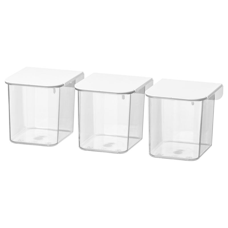 Skadis Storage Containers with Lids, Transparent/White, 3 Pack - Image 1