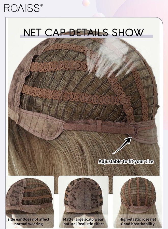 رويس باروكة شعر مموجة برونزية ذهبية، شعر صناعي طبيعي ناعم مقاوم للحرارة للنساء بفراق من المنتصف لحفلات الزفاف والحفلات التنكرية للاستخدام اليومي، 67 سم (26 بوصة) - Image 5