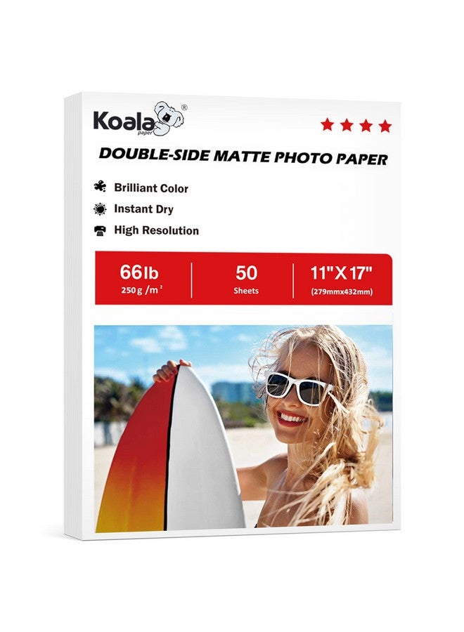 كولا بيبر ورق صور سميك غير لامع مزدوج الجوانب من Koala مقاس 11 × 17 بوصة ثقيل الوزن 50 ورقة 250 جرامًا للمتر المربع متوافق مع الطابعة النافثة للحبر وحبر الصبغ - Image 1