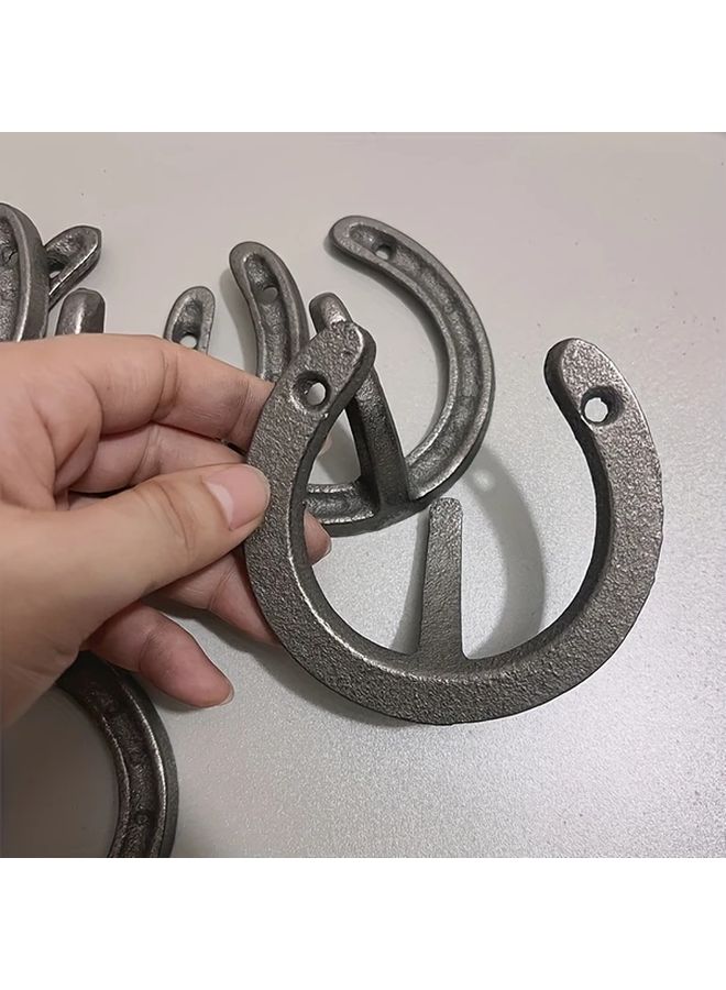 Industrial Rustic Cast Iron Horseshoe Wall Hook Heavy Duty Storage For Coats Hats Towels - Image 2