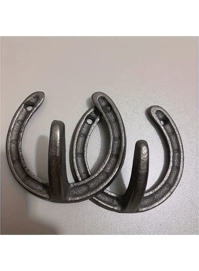 Industrial Rustic Cast Iron Horseshoe Wall Hook Heavy Duty Storage For Coats Hats Towels - Image 3