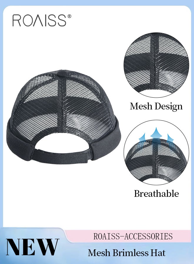 roaiss Mesh Breathable Dome Cap for Men and Women, Fashionable Casual Cuff Brimless Hat, Handsome Street Hip-hop Hat, Adjustable Beanie Docker Cap  - Image 1