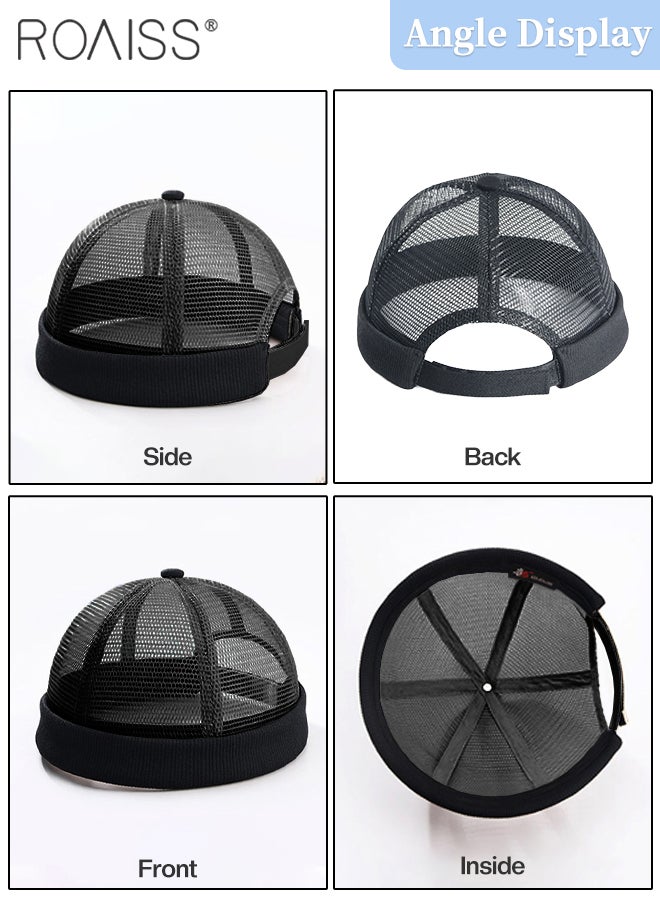 roaiss Mesh Breathable Dome Cap for Men and Women, Fashionable Casual Cuff Brimless Hat, Handsome Street Hip-hop Hat, Adjustable Beanie Docker Cap  - Image 4