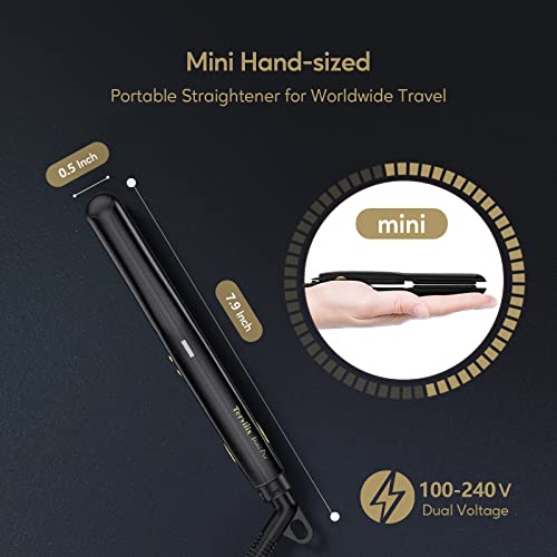 Terviiix Mini Flat Iron for Short Hair Temperature Adjustable, 1/2 Inch Mini Small Portable Ceramic Travel Hair Straightener for Men, Black - Image 4