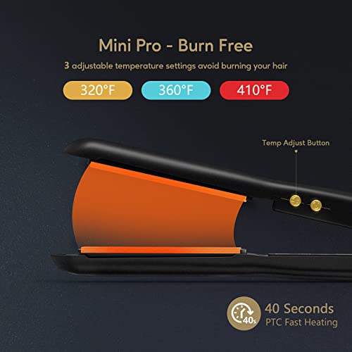 Terviiix Mini Flat Iron for Short Hair Temperature Adjustable, 1/2 Inch Mini Small Portable Ceramic Travel Hair Straightener for Men, Black - Image 3