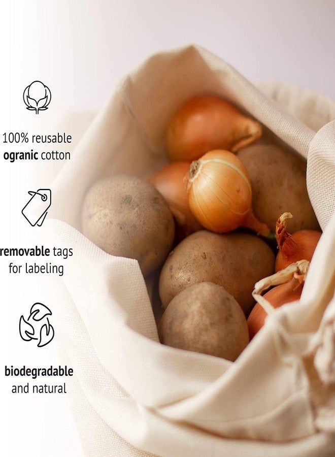 KITDAO KITCHENDAO Cotton Muslin Fridge Storage Bags for Fresh Fruits and Vegetables with Drawstring Closure, Reusable Produce Bags for Kitchen, Multipurpose Storage & Straining Bags (Beige) (Pack of 6) - Image 3