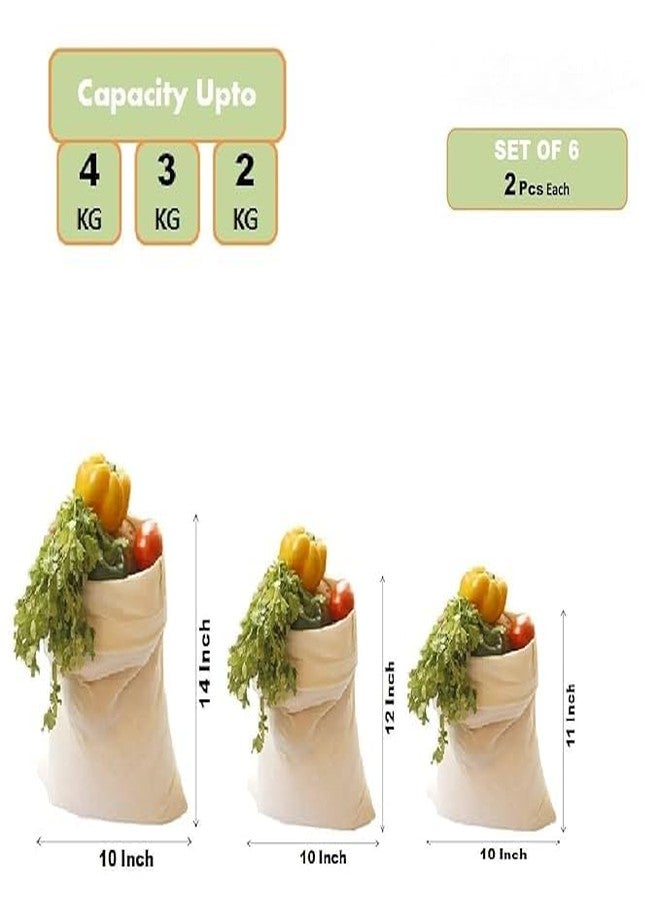 KITDAO KITCHENDAO Cotton Muslin Fridge Storage Bags for Fresh Fruits and Vegetables with Drawstring Closure, Reusable Produce Bags for Kitchen, Multipurpose Storage & Straining Bags (Beige) (Pack of 6) - Image 2