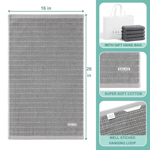 SALAS Kitchen Dish Towels Bulk Cotton Kitchen Hand Towels 390 GMS Plaid Dish Cloths Rags for Drying Dishes with Hanging Loop 16 x 26 4 Packs Grey - Image 3