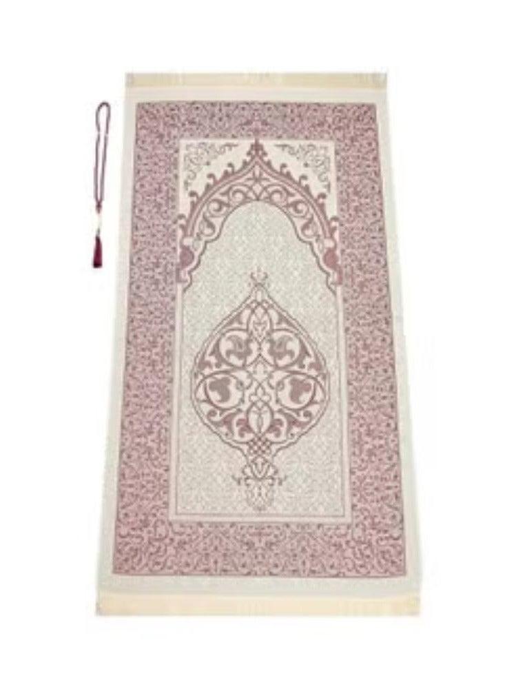 Muslim Prayer Rug and Beads with Elegant Slub Fabric Bag | Janamaz | Sajadah | Soft Islamic Prayer Rug | Islamic Gifts | Prayer Carpet Mat, Taffeta Fabric, Burgundy - Image 2