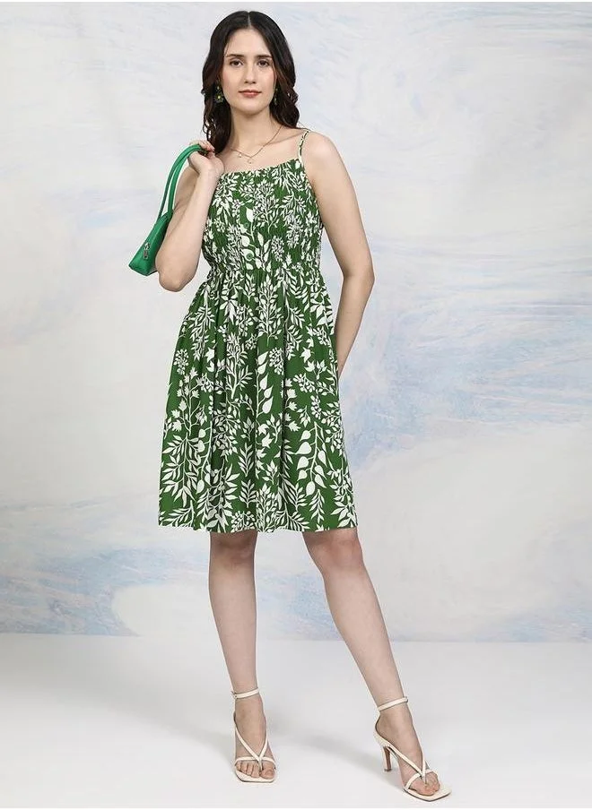 طوكيو توكيز All-Over Floral Print Strappy Mini Dress with Smocked Detail by Styli