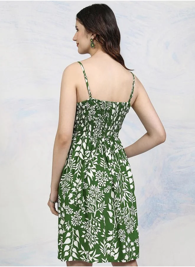 Tokyo Talkies All-Over Floral Print Strappy Mini Dress with Smocked Detail by Styli