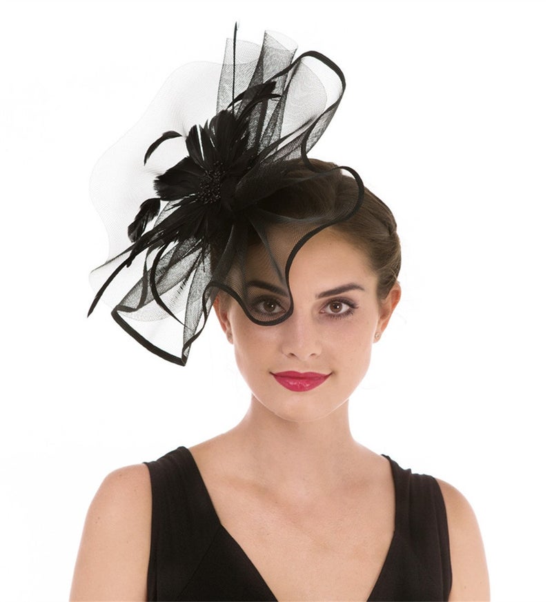 SAFERIN Fascinators Hat Flower Mesh Ribbons Feathers on a Headband and a Clip Tea Party Headwear for Girls and Women(TA1-Black - Image 4