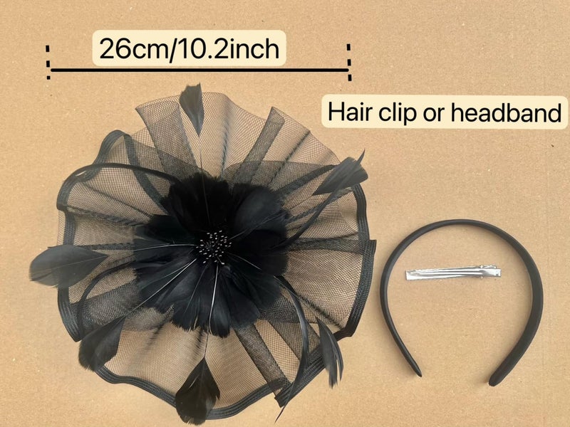 SAFERIN Fascinators Hat Flower Mesh Ribbons Feathers on a Headband and a Clip Tea Party Headwear for Girls and Women(TA1-Black - Image 3