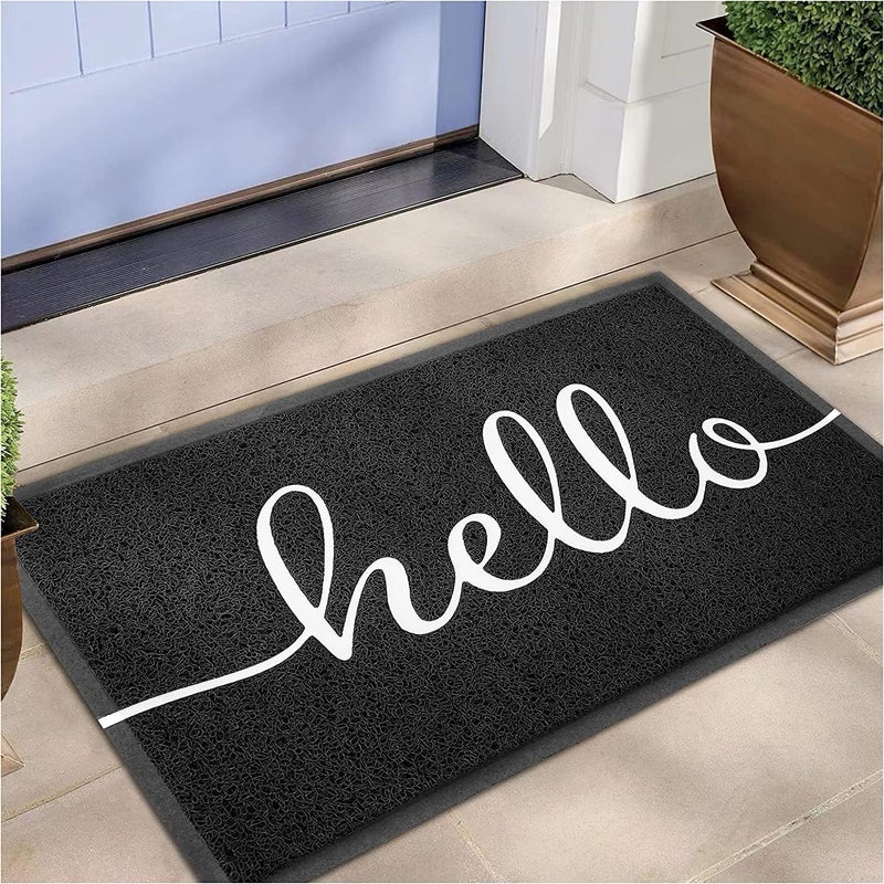 EARTHALL Door Mat Outside Inside Hello Doormat, 30"x17.5", Durable Floor Mat Non Slip Mat Ultra Absorb Mud Easy Clean Front Doormat for Garage, Entryway, Patio, High Traffic Areas, Black - Image 1