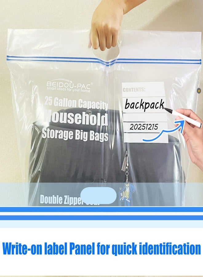 BEIDOU-PAC 25 Gallon Jumbo Storage Bags with Handle, 15 Count | Double Zipper Seal | Expandable Bottom, Resealable Clear zip Bags for Home, Travel, Moving, Commercial and Outdoor - Image 5