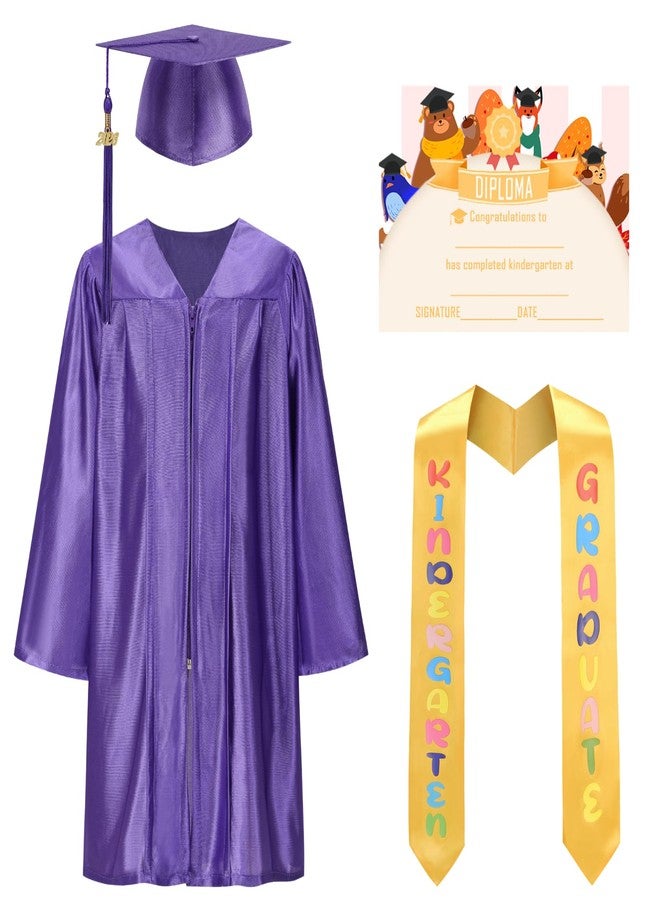 AGCOAH Kids Preschool and Graduation Cap and Gown 6Pcs Set with 2026 2027 Tassel Children Glossy Surface Graduation Gowns and Certificate Boys Girls Ceremony Party Gift Purple 36 - Image 1