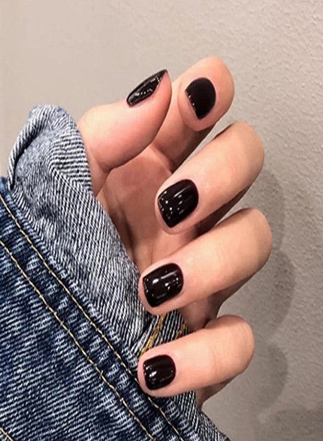 TWIREY Stick On Nails | 24 Reusable Artificial Fake Nail Set| Lightweight & Long Lasting| Easy To Use| Quick Fix For Festivals & Special Occasions BLACK - Image 2