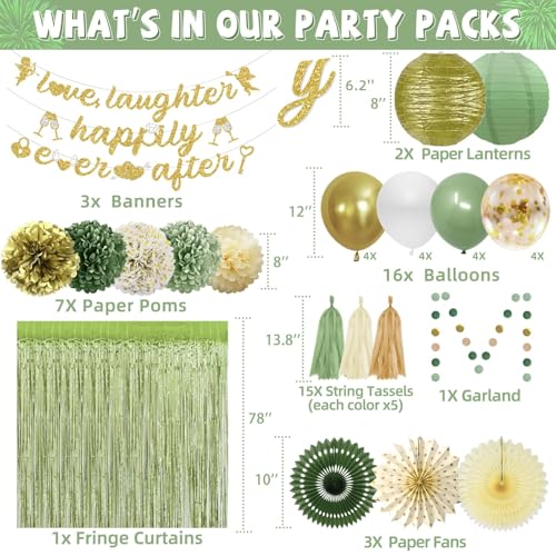 FINDRICH Sage Green Wedding Party Decorations Bridal Shower Decorations Include Wedding Banner Lanterns for Just Married Bachelorette Bride To Be Party Supplies - Image 5
